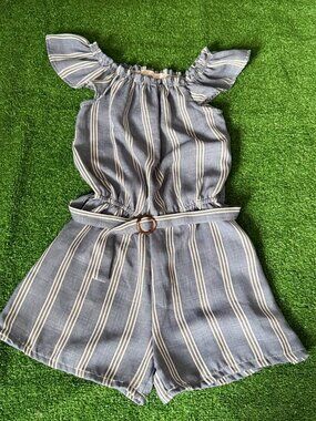 Sunset Sky Girls’ Romper Short Size 10 Ruffle Sleeve Belted Tortoiseshell Buckle